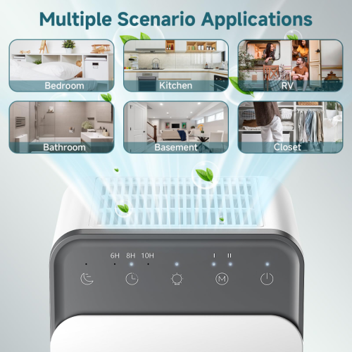 Portable Dehumidifier with LED Display, Auto Shut-off and Quiet Operation for Humidity Control in Home, Basement and Bathroom