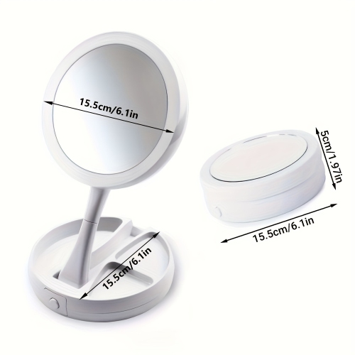 Miroir de maquillage illuminé de bureau 6 po à deux côtés grossissant 10X/1X avec miroir pliable à bouton