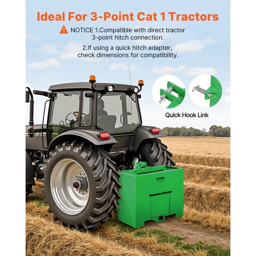 VEVOR 3-Point Ballast Box,Category 1 Tractor Ballast of 800lbs Capacity, for 2 Inch Hitch Receiver, Heavy-Duty Steel 4.3 ft³ Large Volume Loader