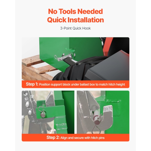 VEVOR 3-Point Ballast Box,Category 1 Tractor Ballast of 800lbs Capacity, for 2 Inch Hitch Receiver, Heavy-Duty Steel 4.3 ft³ Large Volume Loader