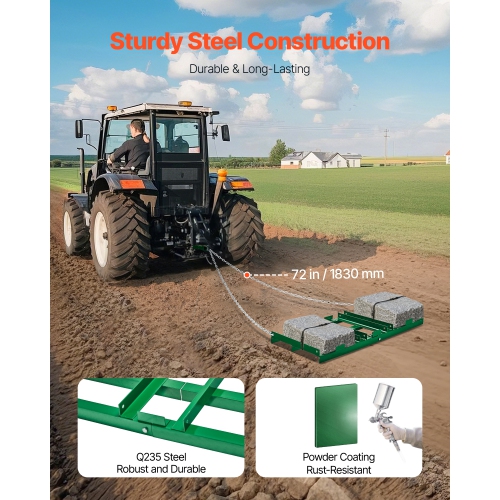 VEVOR 4 ft Drag Harrow,Heavy Duty Tow Behind Drag Harrow with Adjustable Bars & 72 in Chain, Driveway Grader Landscape Rake for ATV, UTV, Mower Tow