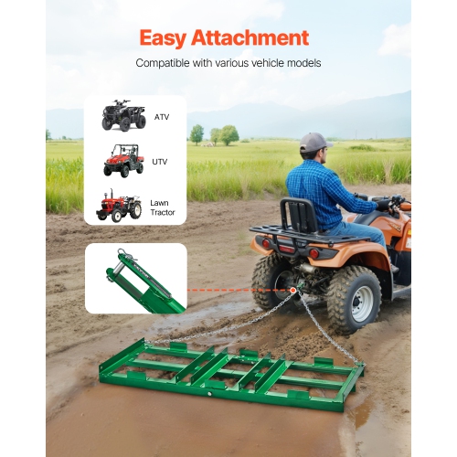 VEVOR 4 ft Drag Harrow,Heavy Duty Tow Behind Drag Harrow with Adjustable Bars & 72 in Chain, Driveway Grader Landscape Rake for ATV, UTV, Mower Tow