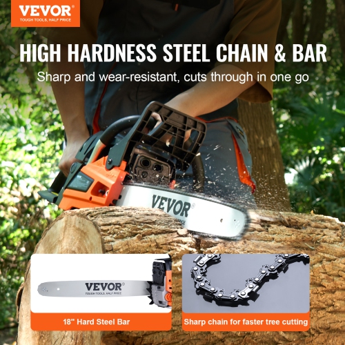 VEVOR 2.55HP Gas Chainsaw, 52CC 18" , Gasoline Powered Chain Saw,Handheld Cordless Petrol Chainsaws for Tree Wood Branch Cutting, Tree Trimming,Farm