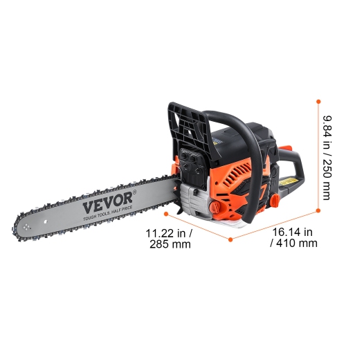 VEVOR 2.55HP Gas Chainsaw, 52CC 18" , Gasoline Powered Chain Saw,Handheld Cordless Petrol Chainsaws for Tree Wood Branch Cutting, Tree Trimming,Farm