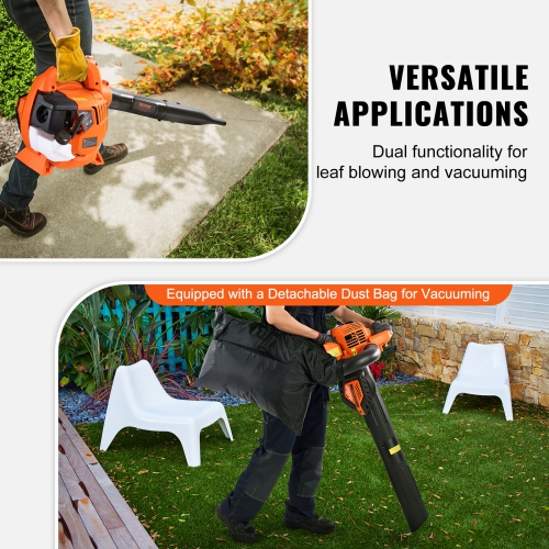VEVOR 26CC 2-Cycle Leaf Blower, Handheld Leaf Blower with A Fuel Tank, 2-in-1 Blower 425CFM Air Volume 156MPH Speed, Ideal for Lawn Care, Leaf