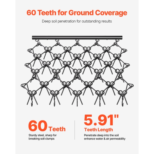 Goupille VEVOR 5 x 4.5&nbsp;pi, herse à chaîne durable avec 60 dents tranchantes, convient au tracteur VTT, idéal pour la préparation du sol,