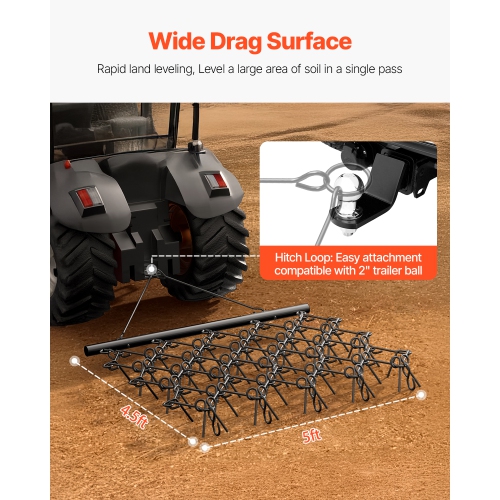 Goupille VEVOR 5 x 4.5&nbsp;pi, herse à chaîne durable avec 60 dents tranchantes, convient au tracteur VTT, idéal pour la préparation du sol,