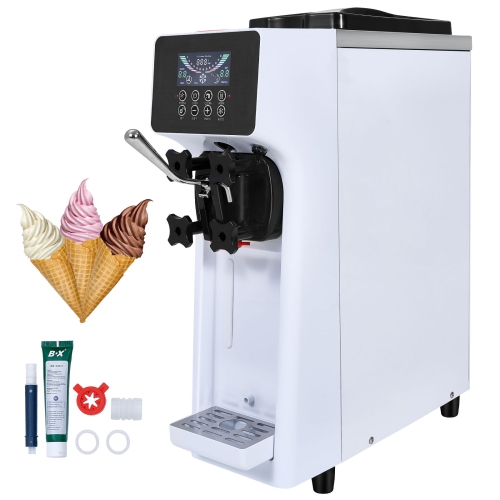 VEVOR 10.6 QT/H Yield, 1000W Commercial Ice Cream Machine, Single Flavor Countertop Soft Serve Ice Cream Maker, with 4L Hopper 1.6L Cylinder, LCD
