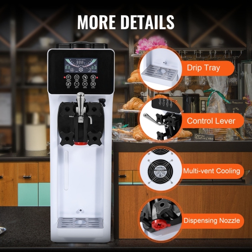 VEVOR 10.6 QT/H Yield, 1000W Commercial Ice Cream Machine, Single Flavor Countertop Soft Serve Ice Cream Maker, with 4L Hopper 1.6L Cylinder, LCD