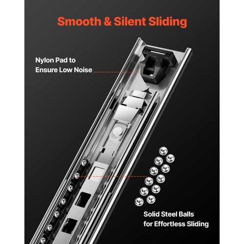 VEVOR 1 Pair Full Extension Drawer Slides 16 18 20 24 30 35 37.4 59 24 32 36 40 48 60 in, 250 lbs Load Locking Drawer Slides, Ball Bearing with Lock