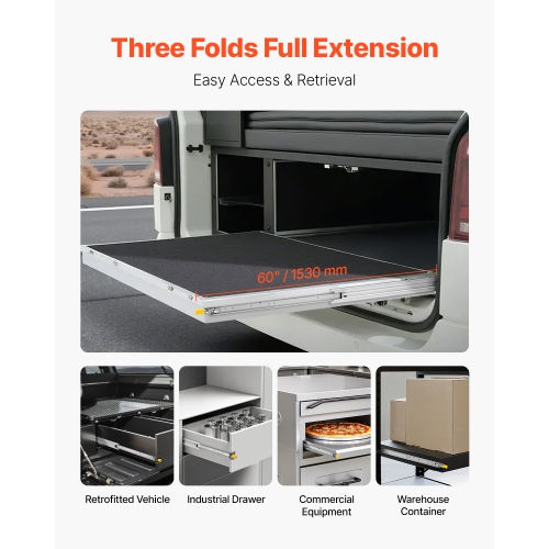 VEVOR 1 Pair Full Extension Drawer Slides 16 18 20 24 30 35 37.4 59 24 32 36 40 48 60 in, 250 lbs Load Locking Drawer Slides, Ball Bearing with Lock