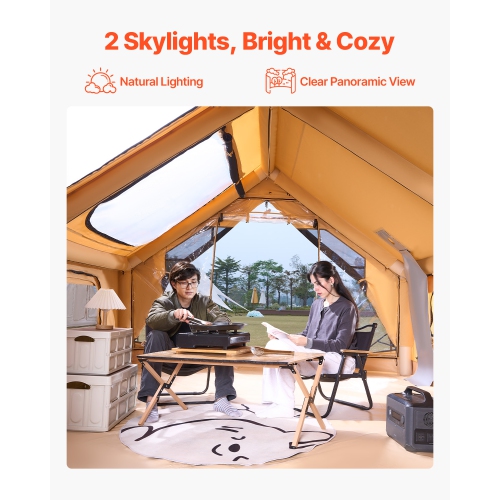 VEVOR 5-8 Person Inflatable Tents,Easy Setup Blow up Tent with Hand Pump, Luxury Glamping Tent with 2 Skylights, Canopy, Stove Jack 2 Doors & Mesh