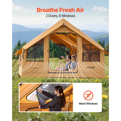VEVOR 5-8 Person Inflatable Tents,Easy Setup Blow up Tent with Hand Pump, Luxury Glamping Tent with 2 Skylights, Canopy, Stove Jack 2 Doors & Mesh