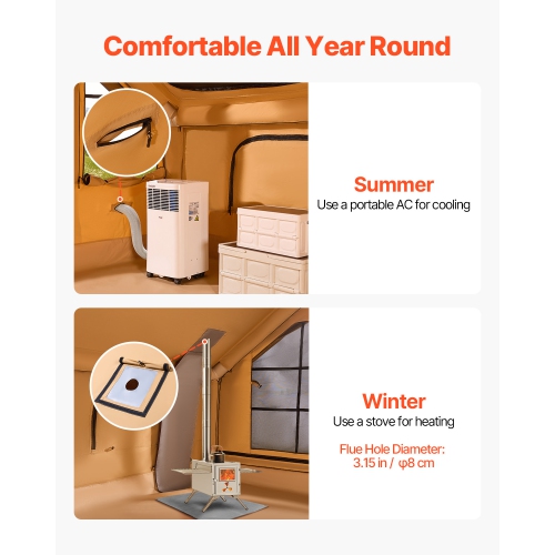 VEVOR 5-8 Person Inflatable Tents,Easy Setup Blow up Tent with Hand Pump, Luxury Glamping Tent with 2 Skylights, Canopy, Stove Jack 2 Doors & Mesh