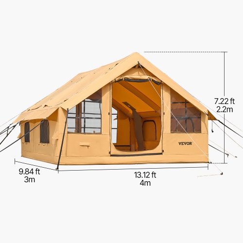 VEVOR 5-8 Person Inflatable Tents,Easy Setup Blow up Tent with Hand Pump, Luxury Glamping Tent with 2 Skylights, Canopy, Stove Jack 2 Doors & Mesh
