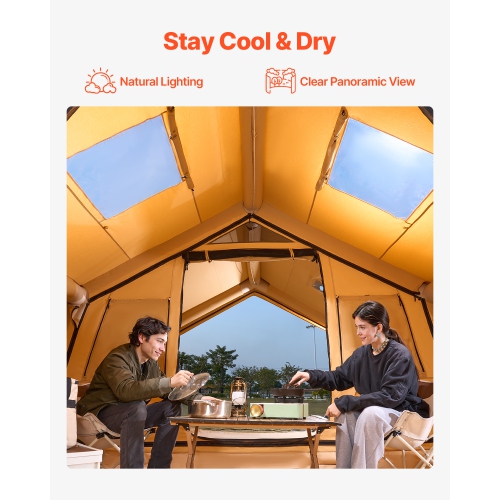 VEVOR 8-12 Person Inflatable Tents ,Blow up Tent with Hand Pump, 4 Season Luxury Glamping Tent with 2 Skylights, Canopy, Stove Jack, 2 Doors & Mesh