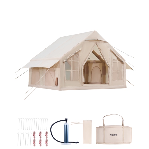 VEVOR 4-6 Person Inflatable Tents ,Easy Setup Blow up Tent with Hand Pump, 300D Oxford 4 Season Glamping Tent with Stove Jack 2 Doors & 4 Mesh