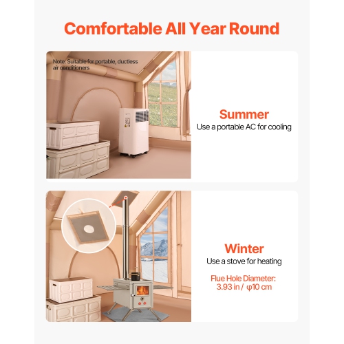 VEVOR 4-6 Person Inflatable Tents ,Easy Setup Blow up Tent with Hand Pump, 300D Oxford 4 Season Glamping Tent with Stove Jack 2 Doors & 4 Mesh