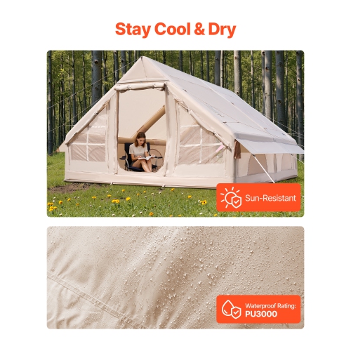 VEVOR 5-8 Person Inflatable Tents for Camping,Easy Setup Blow up Tent with Hand Pump, 300D Oxford Glamping Tent with Stove Jack 2 Doors & 4 Mesh