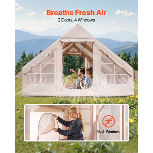 VEVOR 5-8 Person Inflatable Tents for Camping,Easy Setup Blow up Tent with Hand Pump, 300D Oxford Glamping Tent with Stove Jack 2 Doors & 4 Mesh