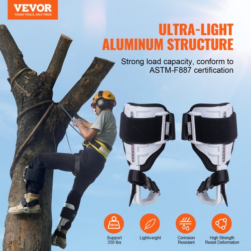 VEVOR 1 Pair Tree Climbing Spikes, Aluminum Climbing Spurs, 350lbs Load Capacity Tree Climbing Gear with Straps and Spike Protectors, Arborist