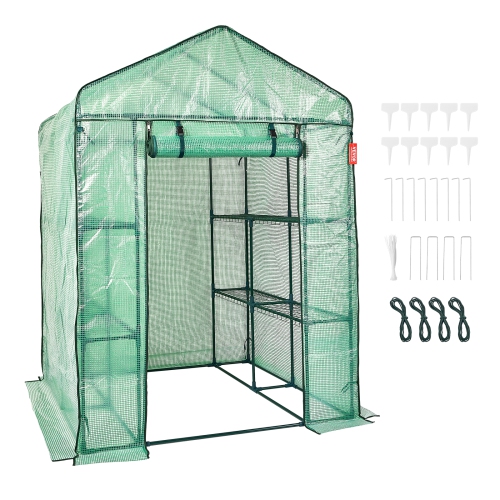 VEVOR 4.6 x 4.6 x 6.6 ft Walk-in Green House, Greenhouse with Shelves, High Strength PE Cover with Zipper Door and Steel Frame, Easy Assembly,