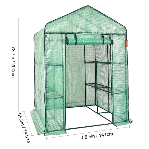 VEVOR 4.6 x 4.6 x 6.6 ft Walk-in Green House, Greenhouse with Shelves, High Strength PE Cover with Zipper Door and Steel Frame, Easy Assembly,