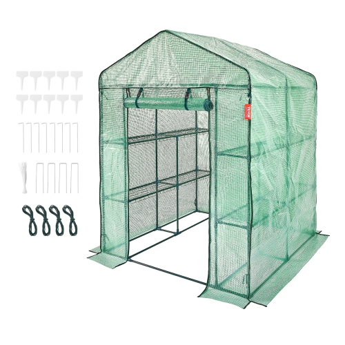 VEVOR 4.6 x 4.6 x 6.6 ft Walk-in Green House, Greenhouse with Shelves, High Strength PE Cover with Zipper Door and Steel Frame, Easy Assembly,