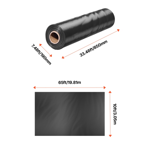 VEVOR 10 Mil Plastic Sheeting Heavy Duty 10' x 65', Thick Roll, Plastic Drop Cloth Painters Tarp Covering for Crawl Space Vapor Barrier, Black and