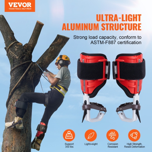 VEVOR 1 Pair Tree Climbing Spikes, Aluminum Climbing Spurs, 350lbs Load Capacity Tree Climbing Gear with Straps and Spike Protectors, Arborist