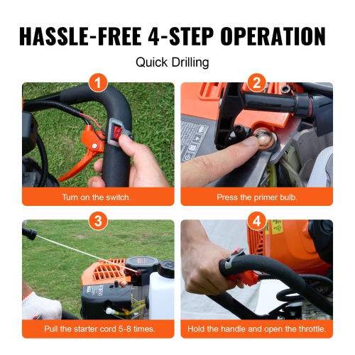 VEVOR 63CC Post Hole Digger Gas Powered, 2400W Earth Auger, Gas Auger with 8” Auger Drill Action Design Bits & 1 Extension Rod, Post Fence Hole