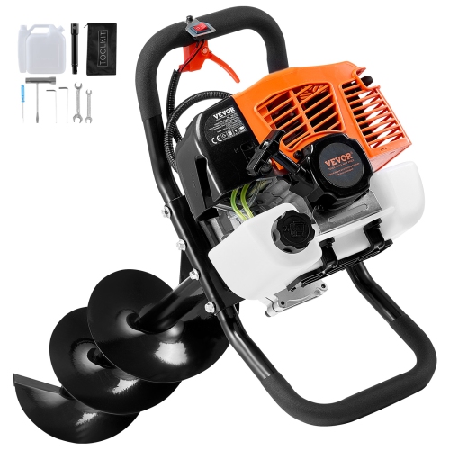 VEVOR 63CC Post Hole Digger Gas Powered, 2400W Earth Auger, Gas Auger with 8” Auger Drill Action Design Bits & 1 Extension Rod, Post Fence Hole