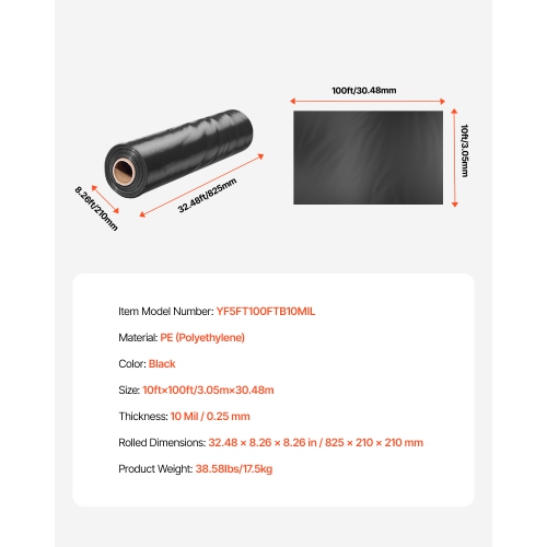 VEVOR 10 Mil Plastic Sheeting Heavy Duty 10' x 100', Thick Roll, Plastic Drop Cloth Painters Tarp, Polyethylene Covering for Crawl Space Vapor