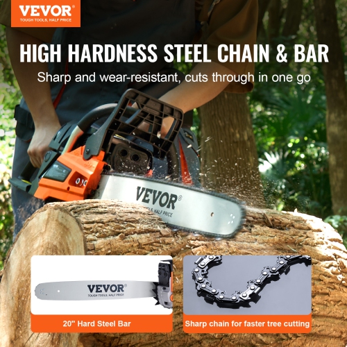 VEVOR 58CC Gas Chainsaw, 20" 3.22HP, Gasoline Powered Chain Saw, Handheld Cordless Petrol Chainsaws for Tree Wood Branch Cutting, Tree Trimming, Land