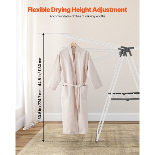 VEVOR 2-Tier Clothes Drying Rack, Foldable Laundry Dryer Rack with Sock Clips & 21 Drying Rods, Metal Height Adjustable Drying Racks, Free-Standing &