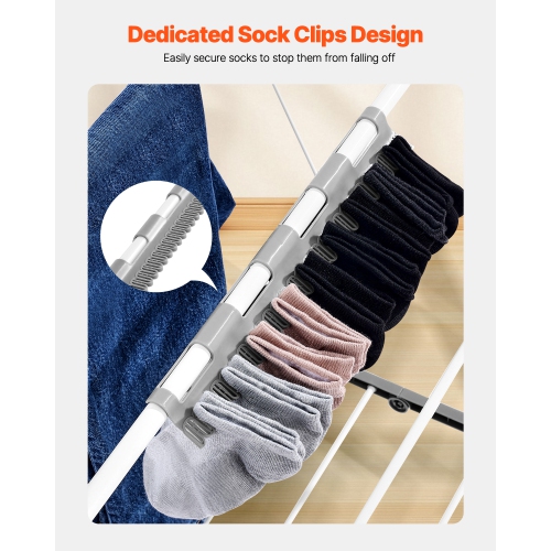 VEVOR 2-Tier Clothes Drying Rack, Foldable Laundry Dryer Rack with Sock Clips & 21 Drying Rods, Metal Height Adjustable Drying Racks, Free-Standing &