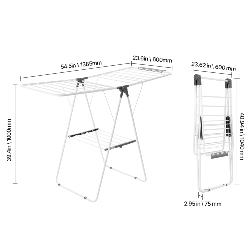 VEVOR 2-Tier Clothes Drying Rack, Foldable Laundry Dryer Rack with Sock Clips & 21 Drying Rods, Metal Height Adjustable Drying Racks, Free-Standing &