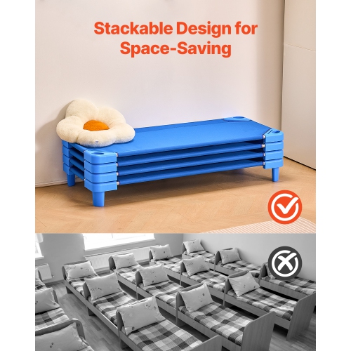 VEVOR 4 PacksStackable Kiddie Cot, Portable Toddler Nap Cots, Standard Size 52" L x 23" W Daycare Cots for Kids, Preschool Daycare Beds for Sleeping,