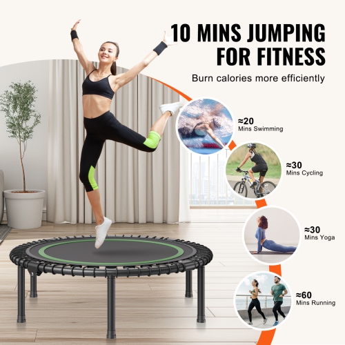 VEVOR 330lbs Max Load Foldable Mini Trampoline, 40 Inch Fitness Rebounder, Stable & Quiet Indoor Small Workout Trampoline, Mini Trampoline for Adults