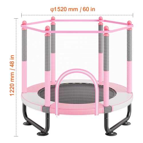 VEVOR 60" Kids Trampoline, 5FT Indoor/Outdoor Mini Trampoline for Toddlers, with Safety Net & Basketball Hoop, Birthday Gifts Christmas Toys for 3+
