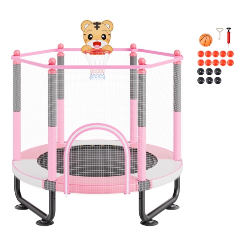 VEVOR 60" Kids Trampoline, 5FT Indoor/Outdoor Mini Trampoline for Toddlers, with Safety Net & Basketball Hoop, Birthday Gifts Christmas Toys for 3+