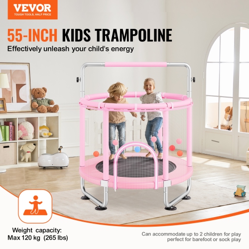VEVOR 55" Kids Trampoline, 4.6FT Indoor/Outdoor Mini Trampoline for Toddlers, with Safety Net & Basketball Hoop, Birthday Gifts Christmas Toys for 3+