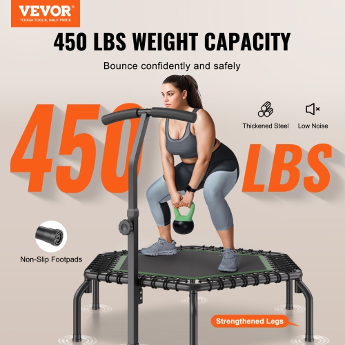 VEVOR 450lbs Max Load Mini Trampoline, 54.5 Inch Fitness Rebounder, Stable & Quiet Small Trampoline with 3 Levels Height Adjustable Foam Handle, for