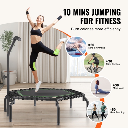 VEVOR 450lbs Max Load Mini Trampoline, 54.5 Inch Fitness Rebounder, Stable & Quiet Small Trampoline with 3 Levels Height Adjustable Foam Handle, for