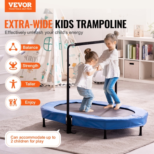 VEVOR 56x36 inch Kids Trampoline, Indoor/Outdoor Foldable Mini Trampoline with Handle, Rebounder for Toddlers, Birthday Gift for 3+ Years Children,