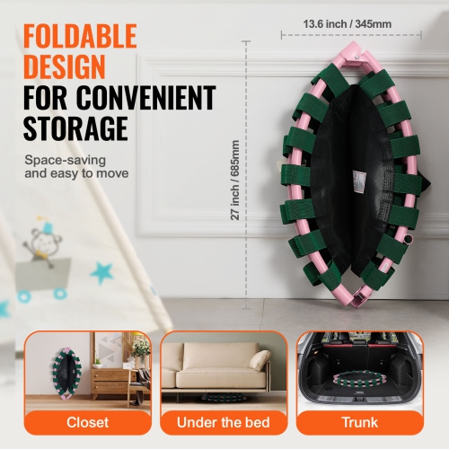 VEVOR 36" Kids Trampoline, 3FT Indoor/Outdoor Foldable Mini Trampoline with Handle, Rebounder for Toddlers, Birthday Gift for 3+ Years Children, Boys