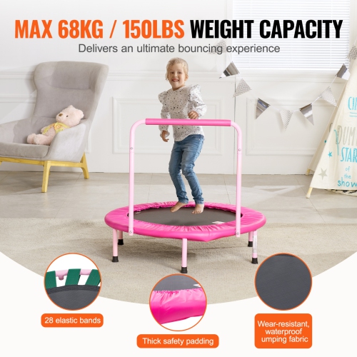 VEVOR 36" Kids Trampoline, 3FT Indoor/Outdoor Foldable Mini Trampoline with Handle, Rebounder for Toddlers, Birthday Gift for 3+ Years Children, Boys