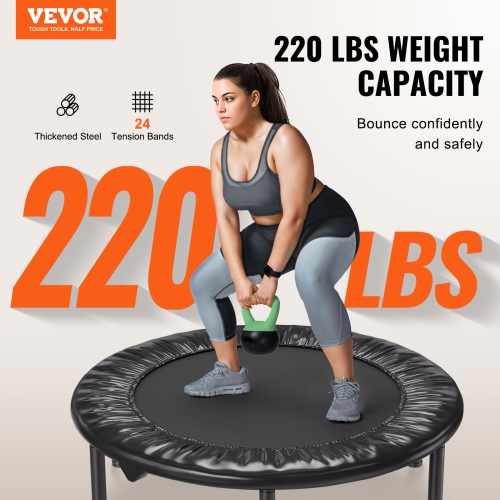 VEVOR 220lbs Max Load Foldable Mini Trampoline, 36 Inch Fitness Rebounder, Stable & Quiet Indoor Small Workout Trampoline, Mini Trampoline for Adults