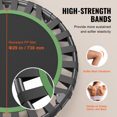 VEVOR 220lbs Max Load Foldable Mini Trampoline, 36 Inch Fitness Rebounder, Stable & Quiet Indoor Small Workout Trampoline, Mini Trampoline for Adults