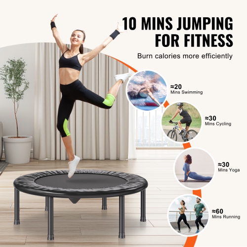 VEVOR 220lbs Max Load Foldable Mini Trampoline, 36 Inch Fitness Rebounder, Stable & Quiet Indoor Small Workout Trampoline, Mini Trampoline for Adults